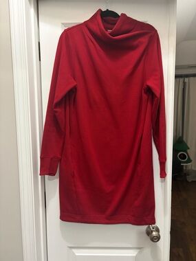 Athleta Bright Red Cowl-Neck Pullover Dress